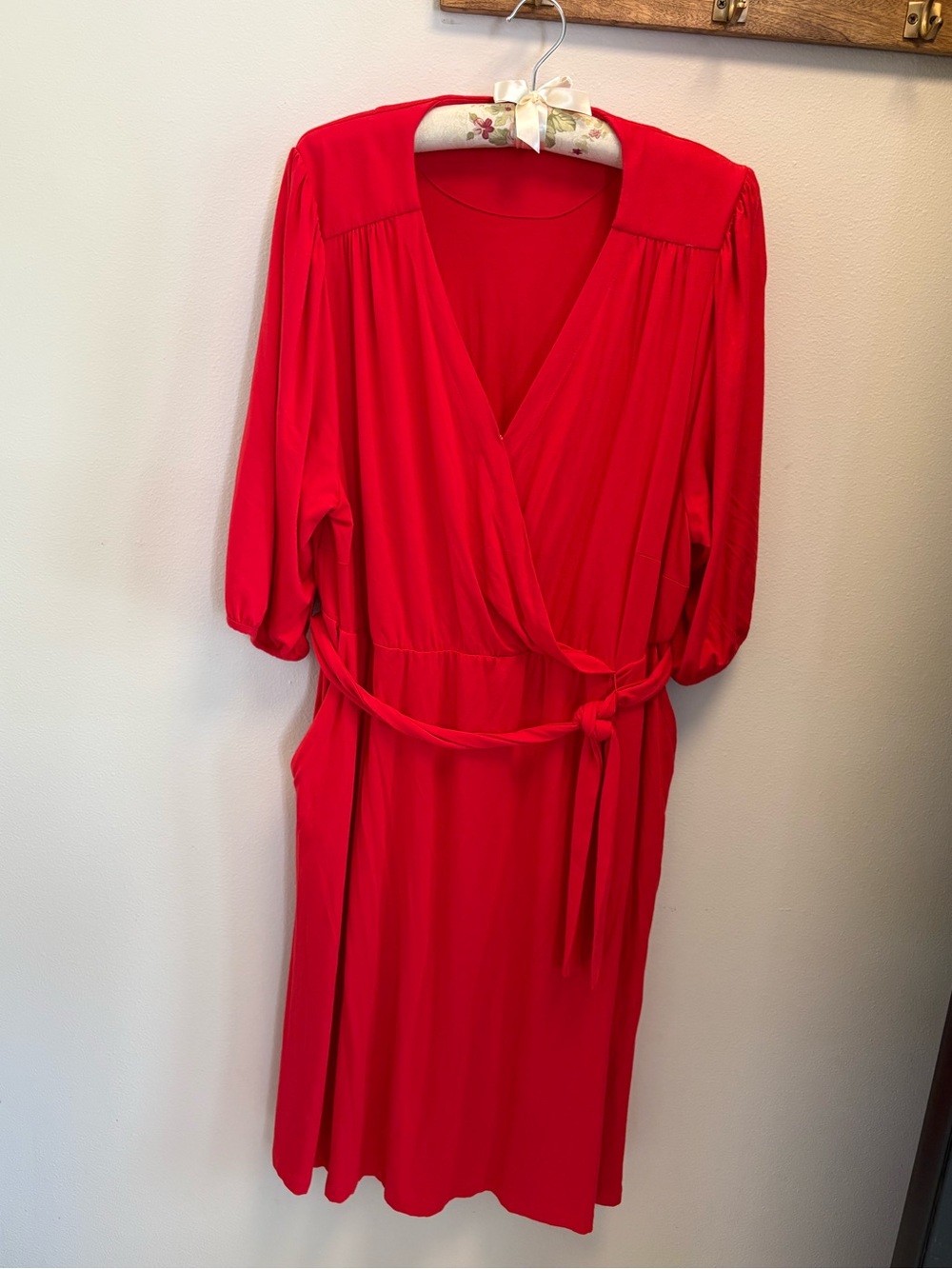 Draper James Bright Red Wrap Dress with Self-Tie Waist